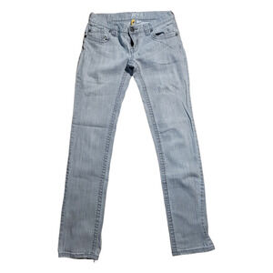 Roxy Teen’s Stretch Jeans Size 5 Jr Blue Gray Straight Leg Embroidered Pockets